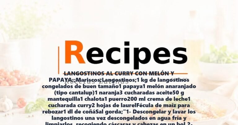 LANGOSTINOS AL CURRY CON MELÓN Y PAPAYA;;Mariscos;Langostinos;1 kg de langostinos congelados de buen tamaño1 papaya1 melón anaranjado (tipo cantalup)1 naranja3 cucharadas aceite50 g mantequilla1 chalota1 puerro200 ml crema de leche1 cucharada curry2 hojas de laurelFécula de maíz para rebozar1 dl de coñáSal gorda;"1- Descongelar y lavar los langostinos una vez descongelados en agua fría y limpiarlos, recogiendo cáscaras y cabezas en un bol.2- Reservar las colas en la nevera.3- Cortar la cebolla y el tallo blanco del puerro en cubos