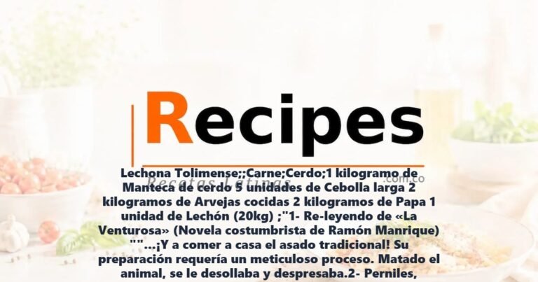 Lechona Tolimense;;Carne;Cerdo;1 kilogramo de Manteca de cerdo 5 unidades de Cebolla larga 2 kilogramos de Arvejas cocidas 2 kilogramos de Papa 1 unidad de Lechón (20kg) ;"1- Re-leyendo de «La Venturosa» (Novela costumbrista de Ramón Manrique) ""...¡Y a comer a casa el asado tradicional! Su preparación requería un meticuloso proceso. Matado el animal, se le desollaba y despresaba.2- Perniles, costillas, cabeza y tronco de la lechona recibían la consagración ritual de las especias